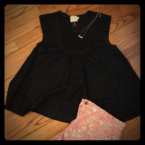HD in Paris Anthropologie black lattice swing top